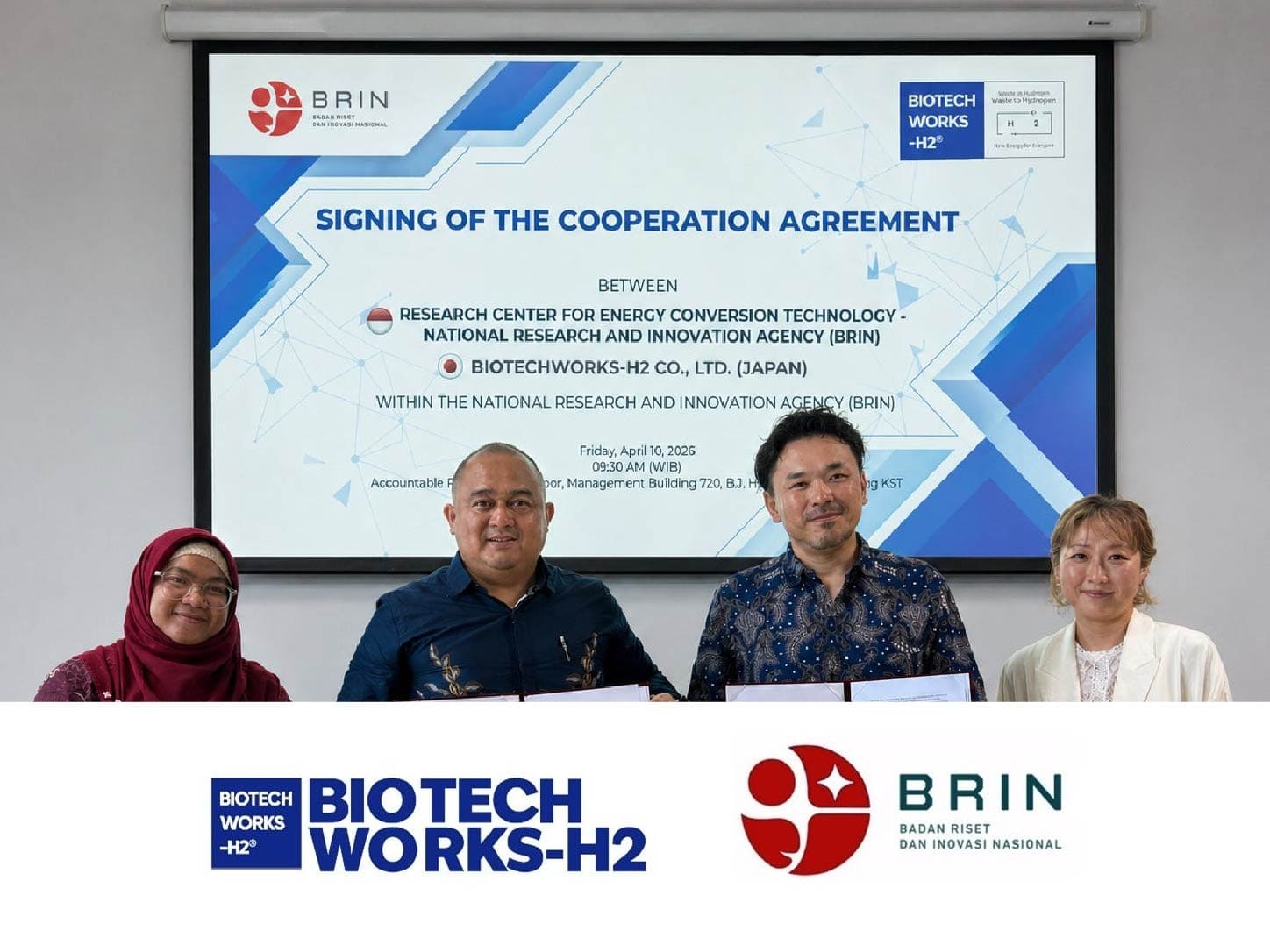BIOTECHWORKS-H2 Signs Joint Research Agreement with Indonesia’s National Research and Innovation Agency (BRIN) on Waste-to-Energy Technology – Collaboration on the Development of an Integrated Pre-treatment and Gasification System